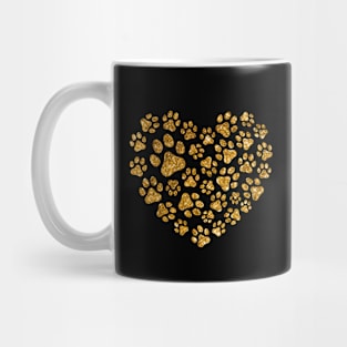 Golden Glitter Love Heart Paws Cat Valentines Day Mug